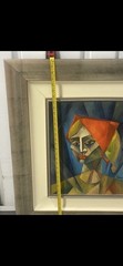 Yuroz “Woman In Red Scarf II” Original Oil on Panel Cubist Painting Framed 2003