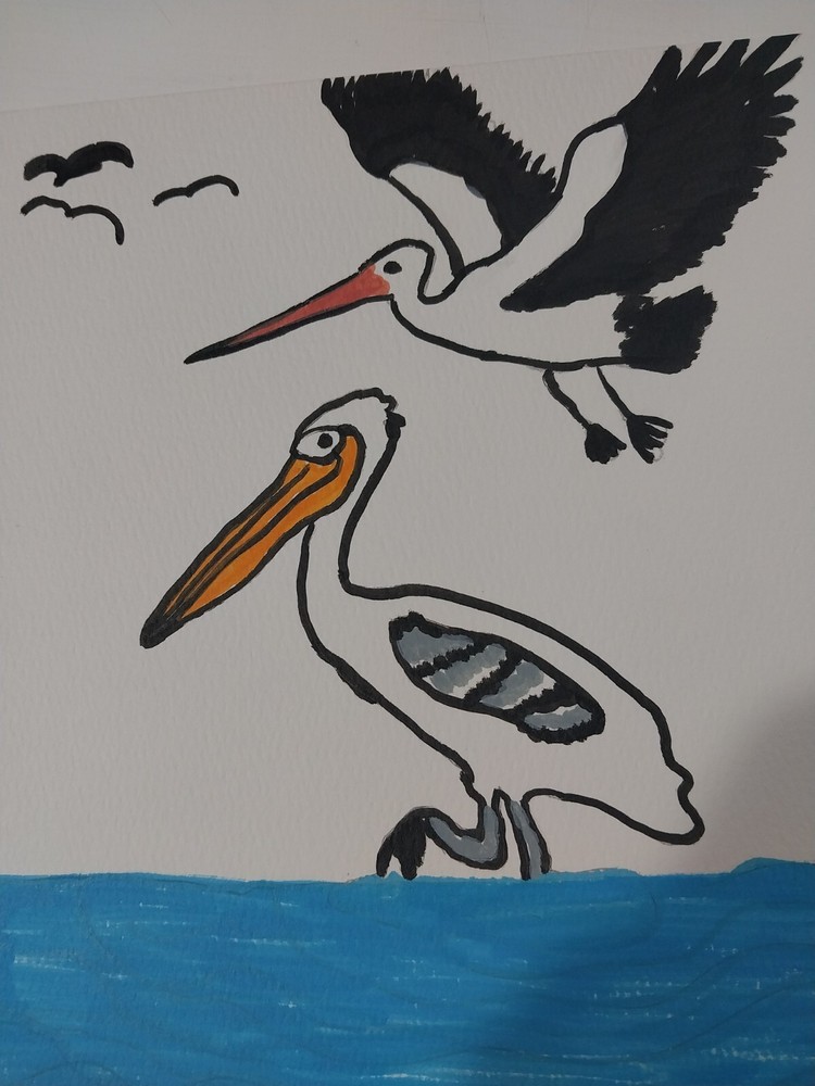 GAT PAINTINGS IMPRESSIONISM ORIGINAL COLLECTIBLE WHIMSICAL ANIMALS STORK PELICAN