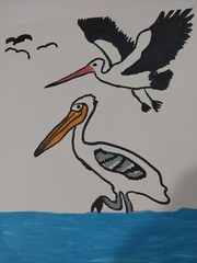 GAT PAINTINGS IMPRESSIONISM ORIGINAL COLLECTIBLE WHIMSICAL ANIMALS STORK PELICAN
