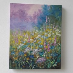 Colorful Wildflower Meadow Original Oil Painting Floral Landscape Nature 8×10 in