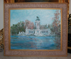 FRAMED ORIGINAL OIL ESTANQUE GRANDE BUEN RETIRO MADRID SPAIN ARTIST: HECTO VIDAL