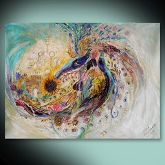 Remembering Safed. 39″ Ready to hang print from original Chagall style painting