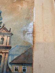 Antique 1918 Rolf Werner Signed Watercolor Painting Old Town Square Prague