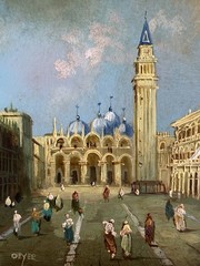 Antique Miniature Oil On Copper Painting Signed DEYER P. San Marco Venice Italy