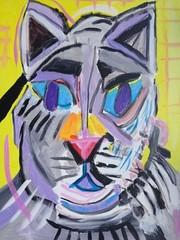 Abstract/Expressionism 11×14 Calm Cat One of a Kind Colorful Street Art Painting