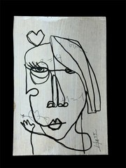 Original Acrylic Art on Fiberboard 4”x6”-Signed with COA-Minimalist Line Drawing