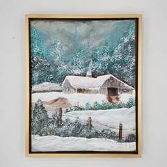 Original Winter Landscape Oil Painting Snowy Barn Farm Signed Noel 17×21 Framed