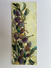 Original Oil Painting of plums on cardboard 15×5 Inch