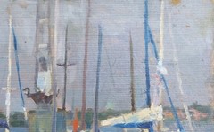 Oil painting Yachts Ukrainian painter Unframed Decor original landscape art