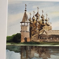 Original Watercolor Kizhi Pogost Russia – 1988 Signed Framed Russian Church Art