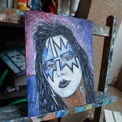 SPACEMAN ACE Frehley painting 8×10 card panel original KISS art signed Crowell