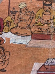 Antique Mongolian Folk Art Painting – Nomadic Feast Folk Art Scene on Rice Paper