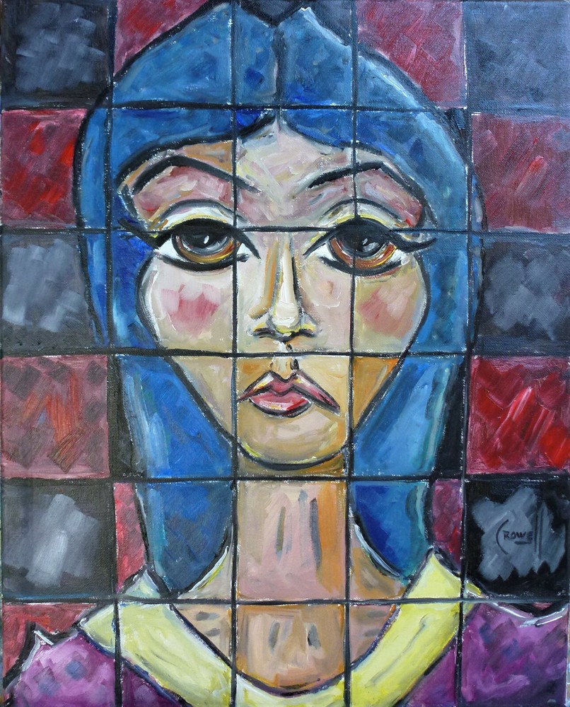 A CHECKERED PAST Cubism style oil painting 16×20 canvas original signed CROWELL
