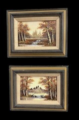Vintage Signed Pair Of Autumn Oil Paintings on Canvas Framed and Signed