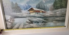 Winter Home In The Mountains Painting, 25″ X 33″ With Frame, Read Description