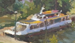 Oil painting River port Ukrainian painter Unframed Decor original landscape art