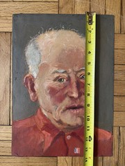 Vintage C.1940 Portrait Oil on Paper Man in Red Shirt Attr Jean Schweckler13x10