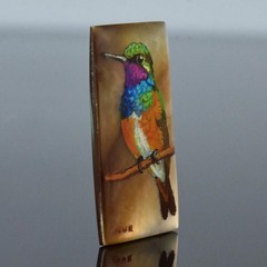 Hummingbird Original Painted Mother-of-Pearl Shell Rectangular Cabochon 35x20mm