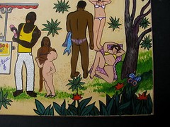 TWO PAINTINGS – OIL on WOOD . CARIBBEAN DANCE BAR with hidden eroticism.