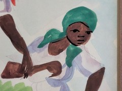 Vintage Original O.M. Casimin Jamaican 12¾“x16¼“ Folk Art Watercolor Painting