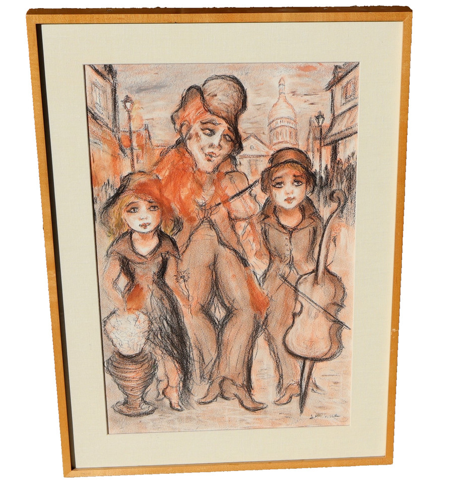 ROGER ETIENNE French Musical Figures original Mixed Media Painting Custom Framed
