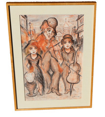 ROGER ETIENNE French Musical Figures original Mixed Media Painting Custom Framed