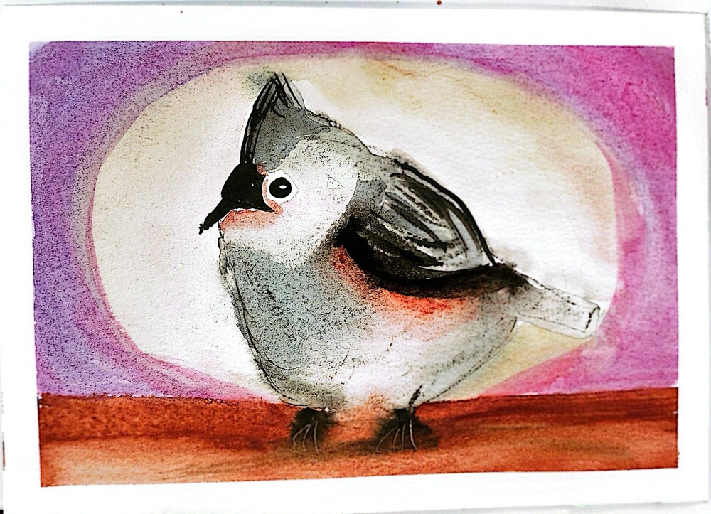 Titmouse Native Bird Original 5×7 Watercolor Painting Signed Wall Art Home Decor