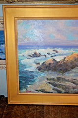 Vtg Oil Painting California coast Seascape Framed- artist O’Dell 43.5″X31.5″
