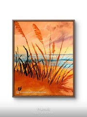 Original Acrylic Painting 11×14 Signed Canvas Art – Seaside Grass at Sunset
