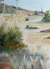 South West Theme Yucca In Bloom, Oil Canvas Framed Signed A Seawright dated 1984