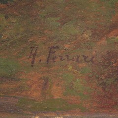 Painting landscape signed Italian artwork bucolic oil on board 20th century 900