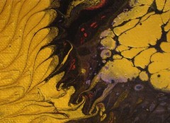GOLDEN FLOE Acrylic Abstract Flow Painting ACEO ATC 2.5 x 3.5 inches