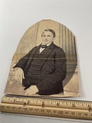 Antique 1800’s Portrait Oil Painting Man Suit Bow Tie Old Art Charles F Revoir