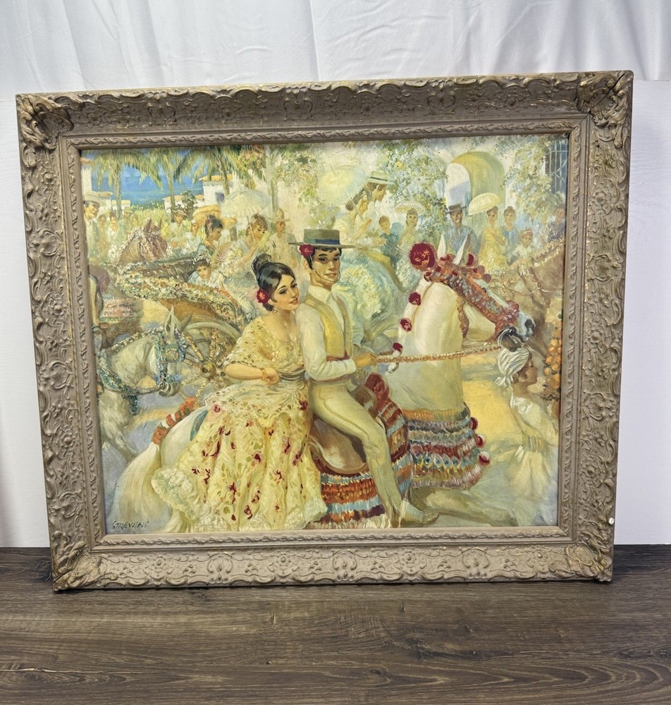 Vintage Fiesta De Valencia Stevens Spanish Festival Wall Art Ornate Frame 28×24