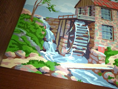 Vtg 50s Paint By Number Craftint Old Mill Water Wheel River 19.5×15.5″
