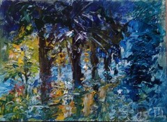 Painting „Evening Park after Rain“. Oil on cardboard. 5×7 inc. Handmade. 2025.