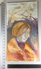 George Kosanovic Oil On Board „Woman In Fall“ Painting 20.5″ x 11.75″