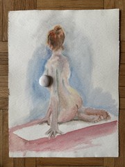 Vintage Watercolor Study Painting Woman Peter Feldman Gay Int 15 x 20