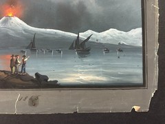 1865 Neopolitan School Figures in Moonlight Erupting Vesuvius Painting on Paper