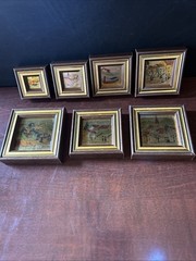 Vtg Set (7) Miniature Italian Gold Leaf Paintings Framed W/Original Box, Rare!