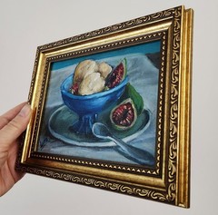 Framed Original Oil Painting 5×7 Ice Cream Fig Dessert Still Life Signed OOAK