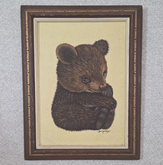 Jim Guirro Original Framed Realistic Bear Cub Acrylic Painting on Canvas