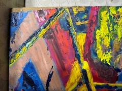 Vintage „An Abstract Scene“ Oil On Cardboard Painting