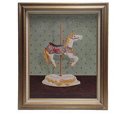 William Tompkins Modern Oil On Canvas Still Life Carousel Horse Painting 21X25