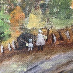 Cottage Country Lane Orig. Painting Fence Autumn Trees 9 x 12″ Unframed Board
