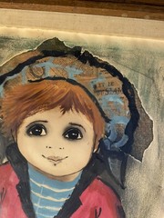 Boy with Red Balloon mixed media painting by Roger Etienne 1962