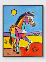 Original 11×14 Expressionist Cubist Horse Acrylic Canvas Signed Painting
