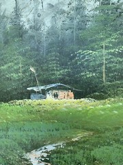 Vintage Oil Painting Large 36×48 Countryside Cabin in the Woods Forest Trees Art
