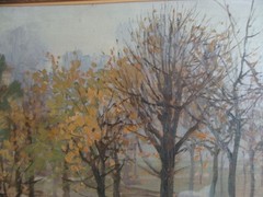 Antique 1931 Italian Impressionist Bianchini Fall Landscape O/B Painting