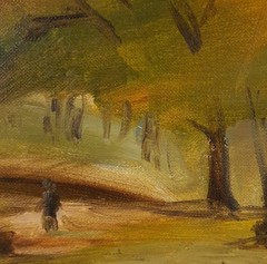 Autumn Park Oil Painting, Vintage Landscape with Trees and Path, Warm Fall Color